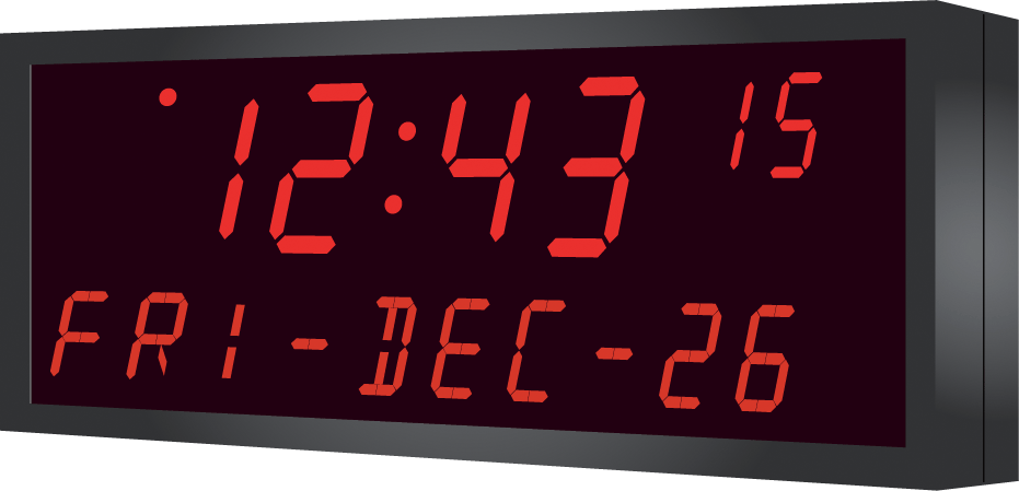LED clock with text and date display