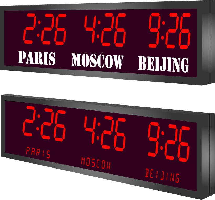 Multi zone LED clocks for 2, 3 and 6 zones