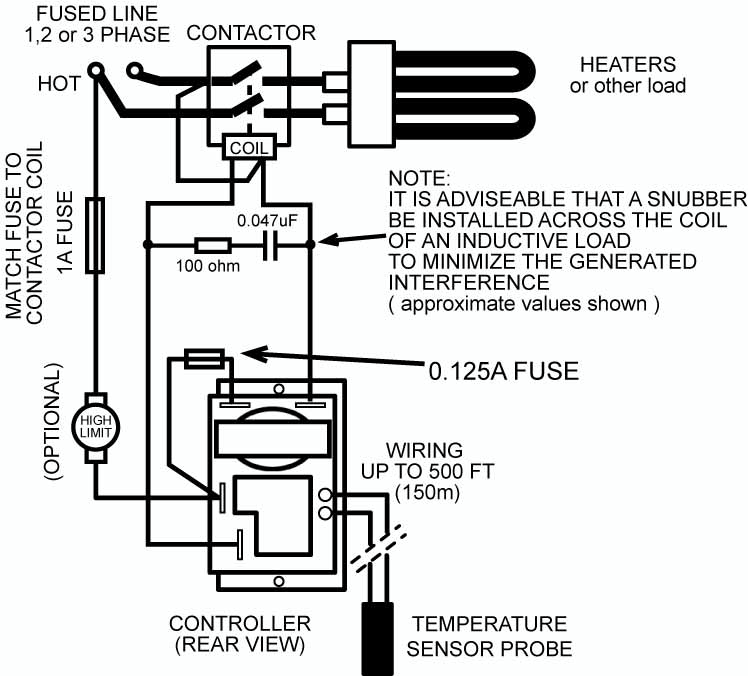 Digital Thermometer wiring with Alarm contactor for very high loads